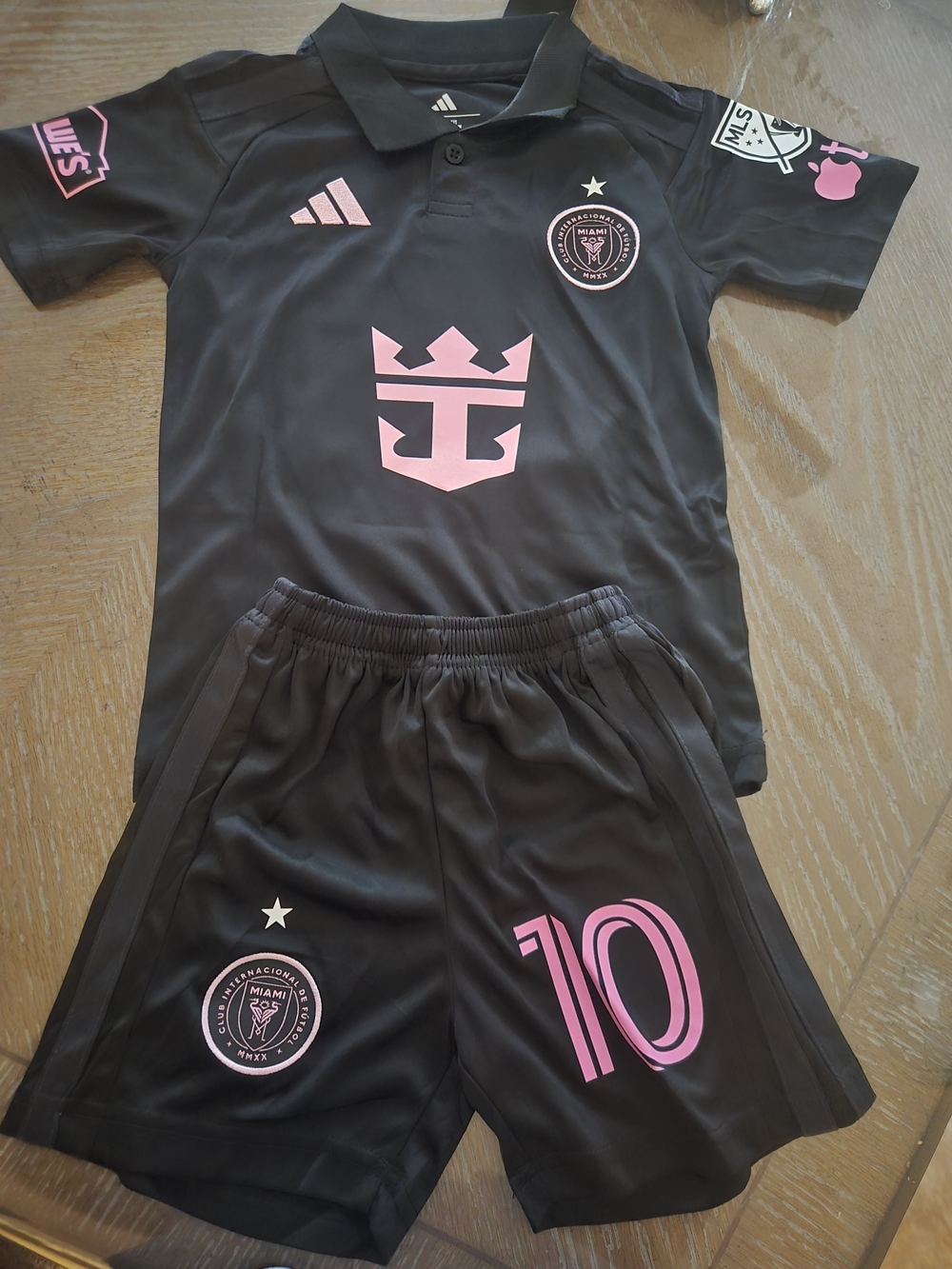 adidas Kids Black and Pink Soccer Jersey & Shorts Set